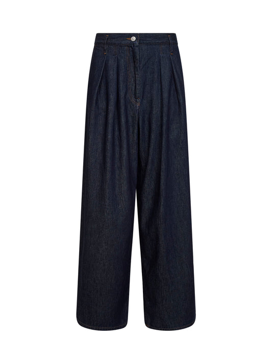 Jeans a gamba larga con pinces in denim indaco