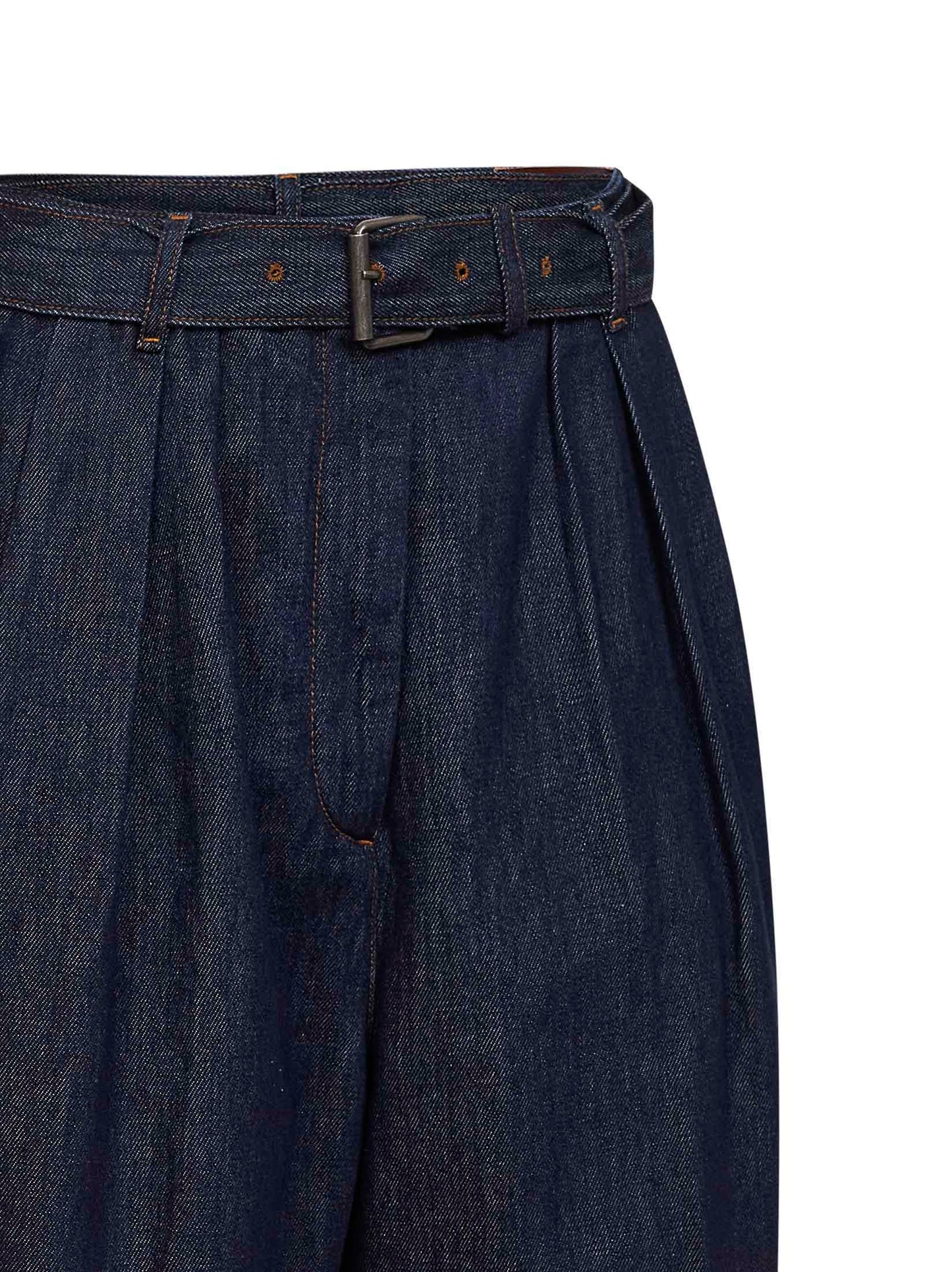 Bermuda con pinces e cintura in denim indaco