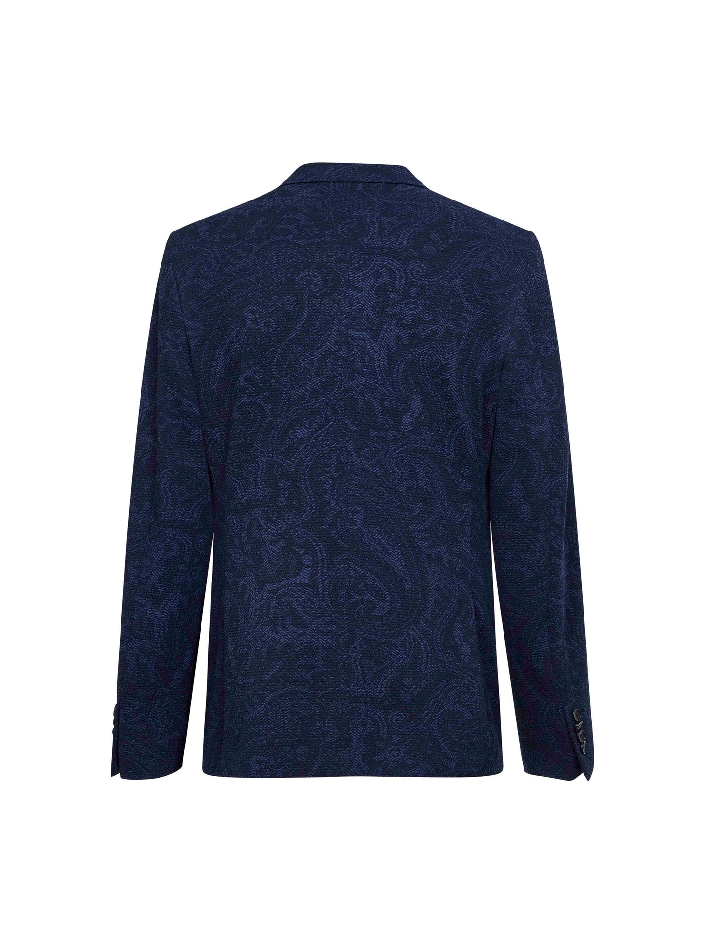 Blue Paisley-pattern seersucker jersey single-breasted jacket