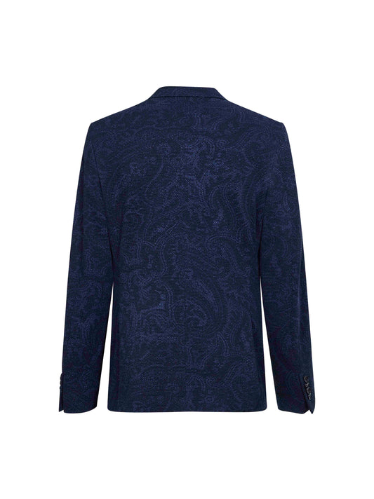 Blue Paisley-pattern seersucker jersey single-breasted jacket