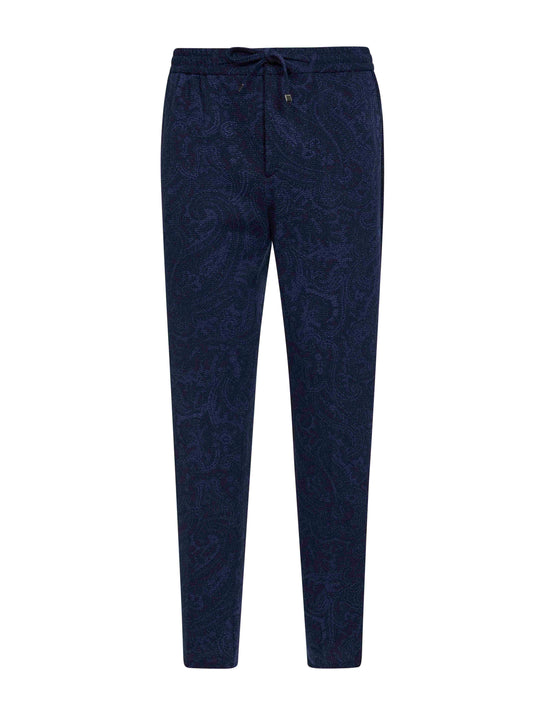 Pantaloni jogger in jersey seersucker blu con motivo Paisley