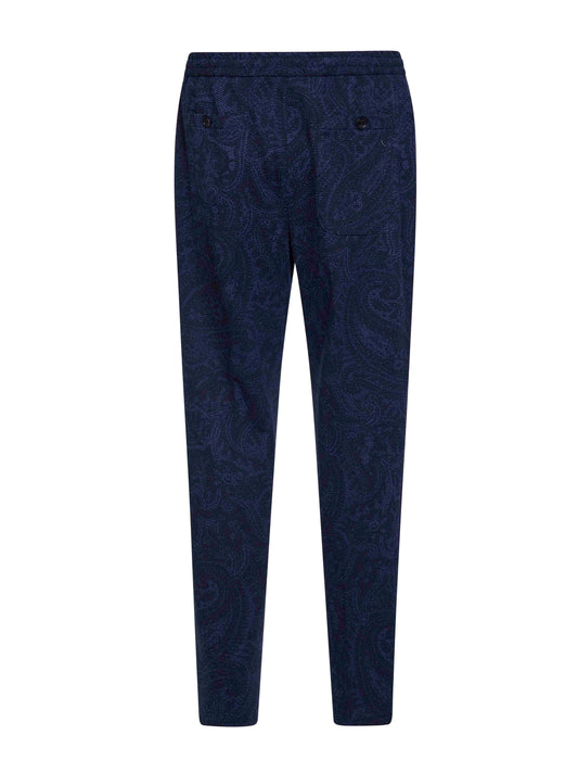 Pantaloni jogger in jersey seersucker blu con motivo Paisley
