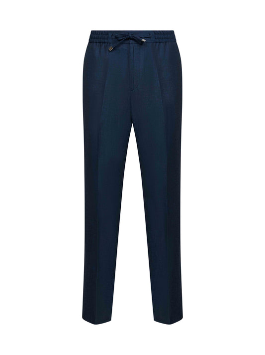 Pantaloni jogger in lana e lino blu