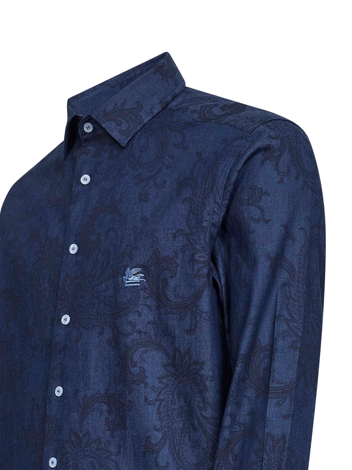 Camicia con logo in denim blu con motivo Paisley ramage