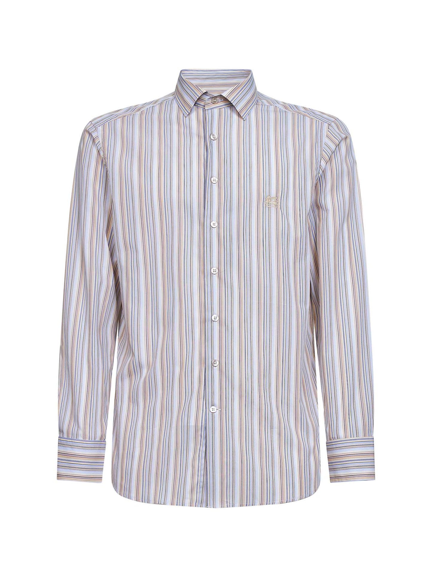 Beige striped cotton shirt with Pegaso embroidery