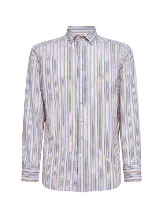 Beige striped cotton shirt with Pegaso embroidery