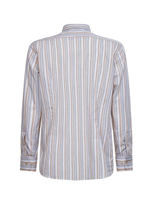 Beige striped cotton shirt with Pegaso embroidery