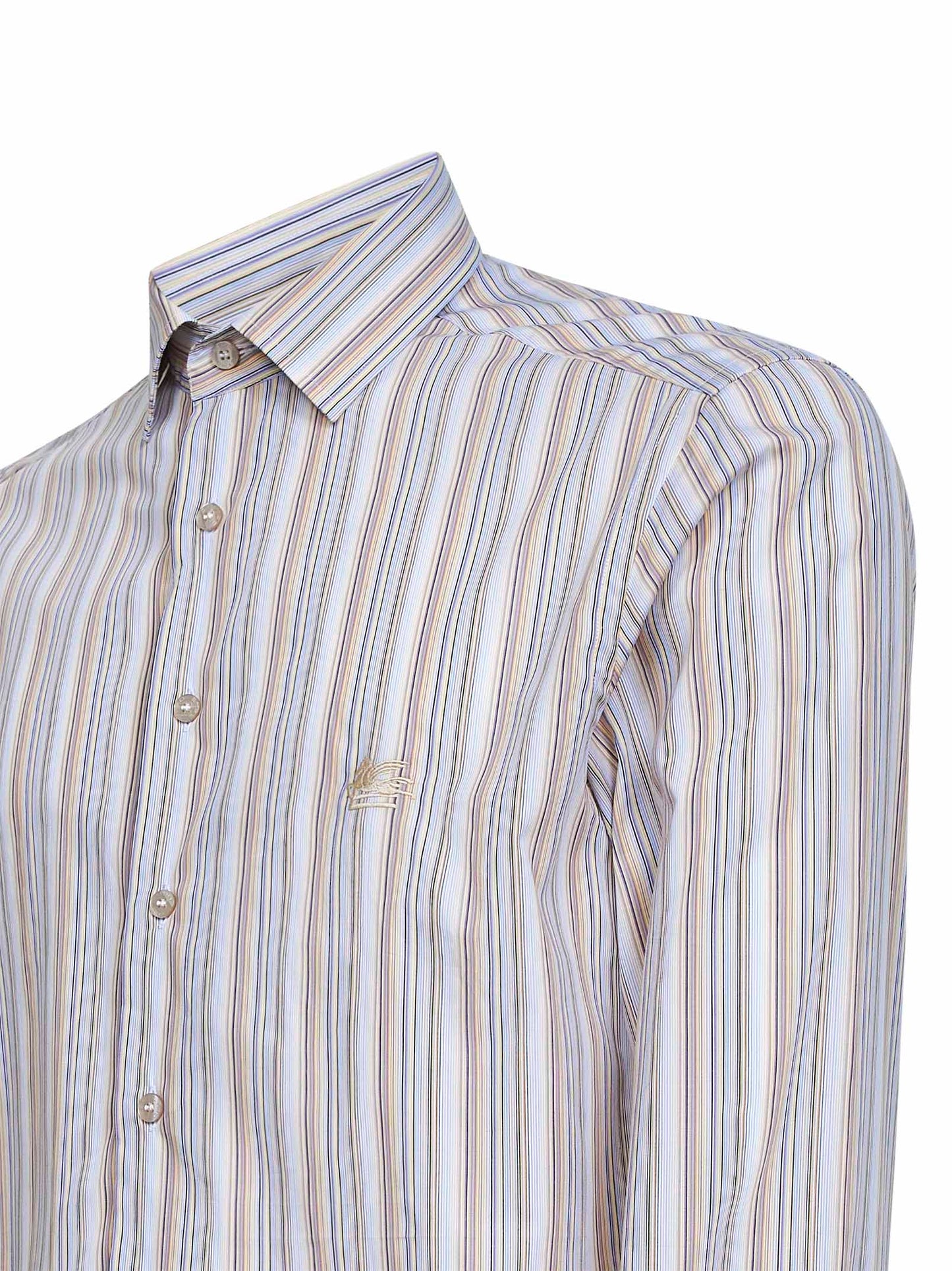 Beige striped cotton shirt with Pegaso embroidery