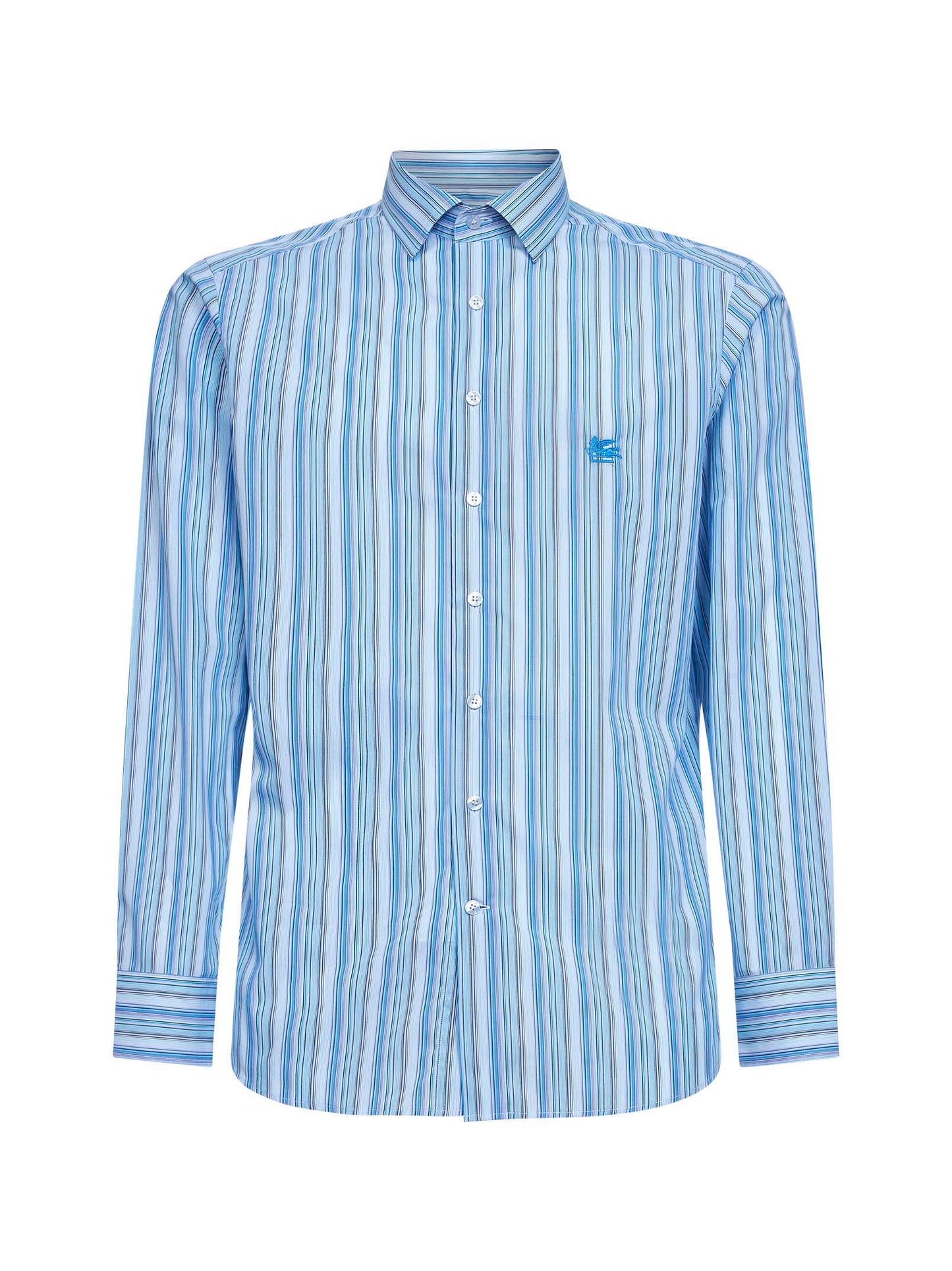 Light blue striped cotton shirt with Pegaso embroidery