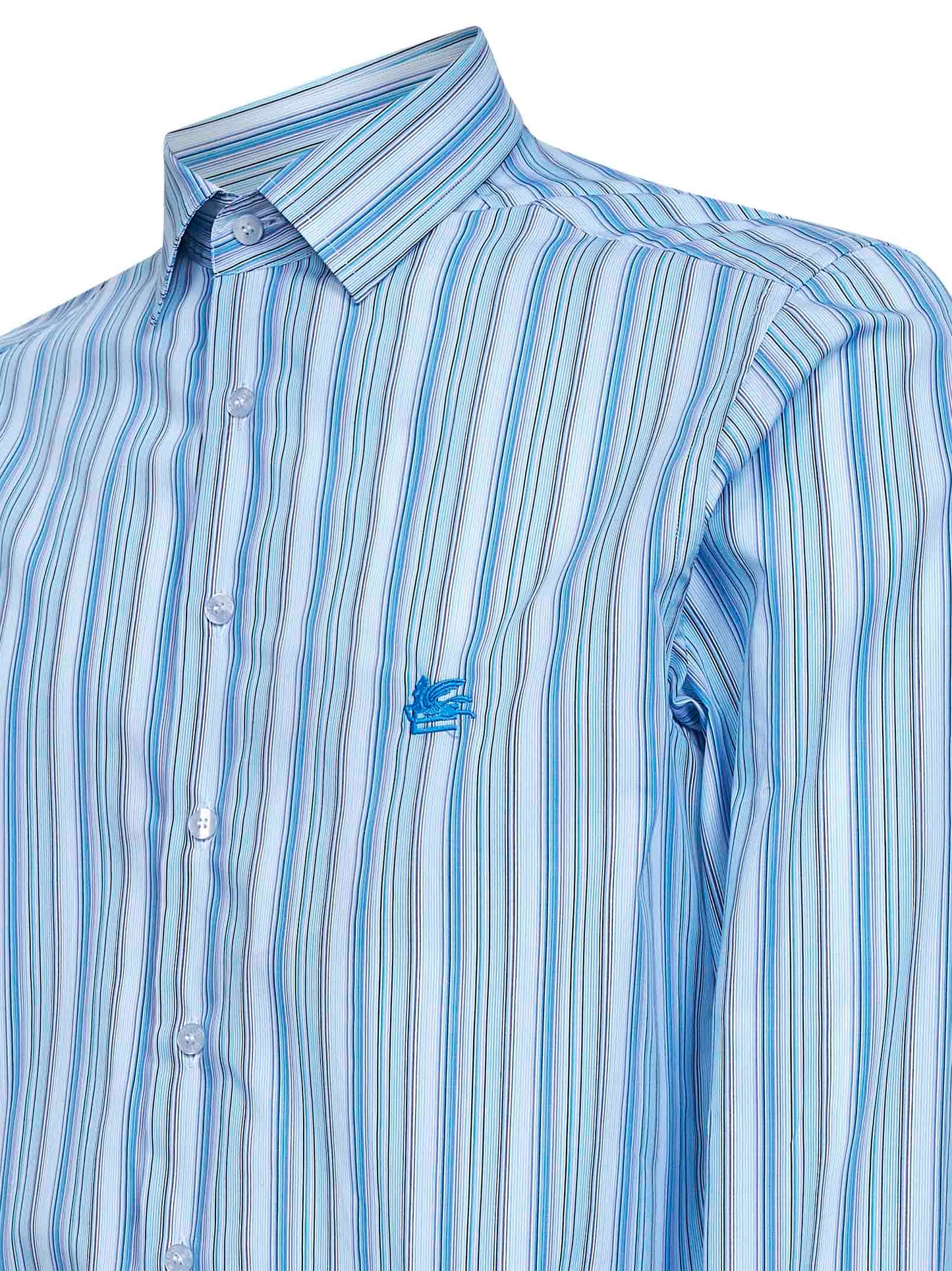 Light blue striped cotton shirt with Pegaso embroidery