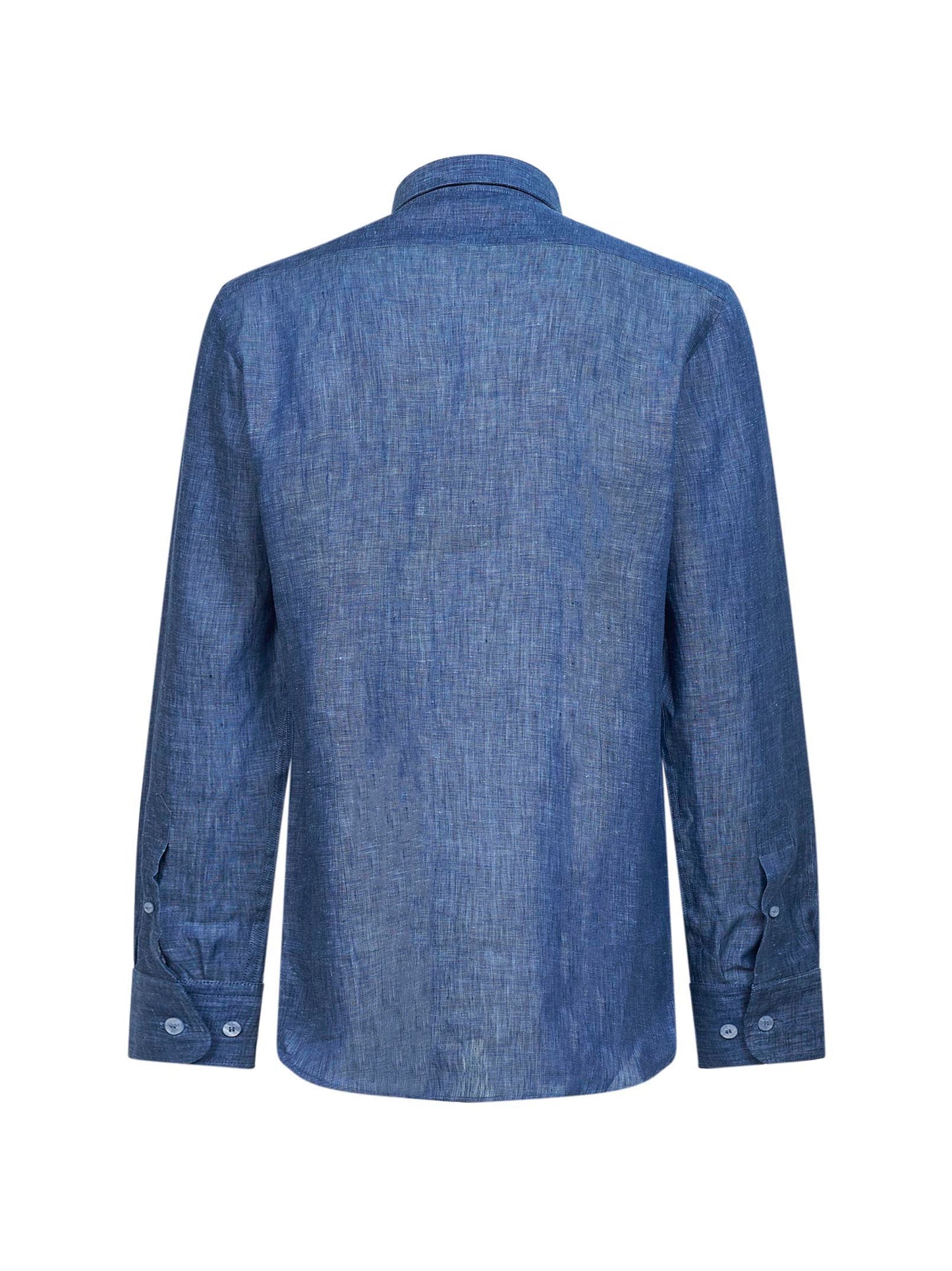 Camicia in lino azzurro con ricamo Pegaso