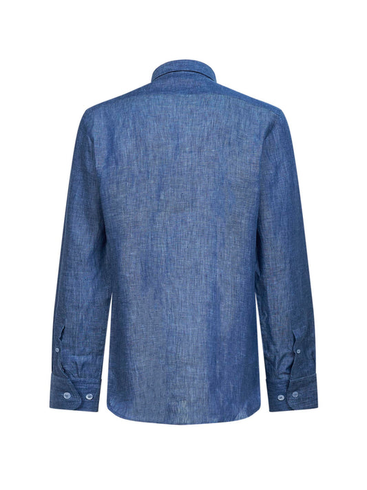 Light blue linen shirt with Pegaso embroidery