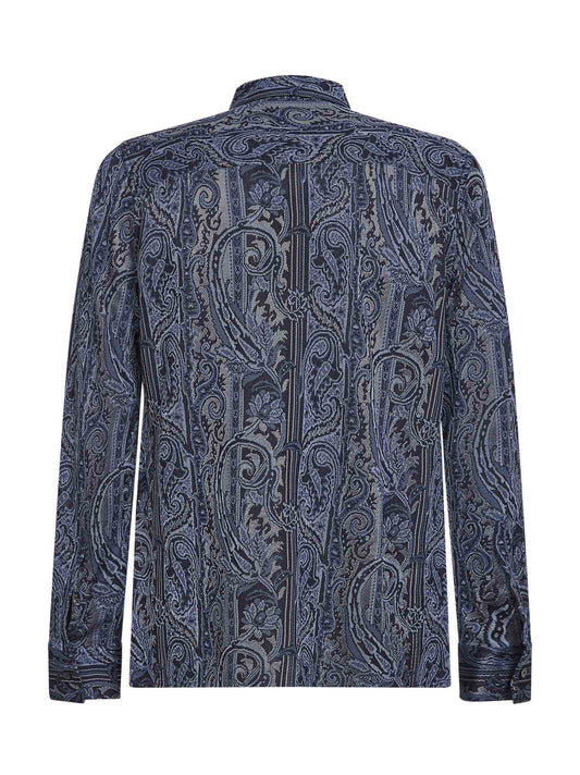 Camicia in piquet di viscosa jacquard con motivo Paisley