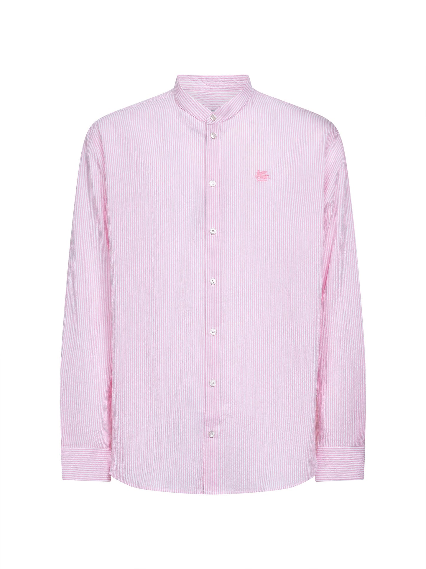 Pink striped seersucker cotton logo shirt