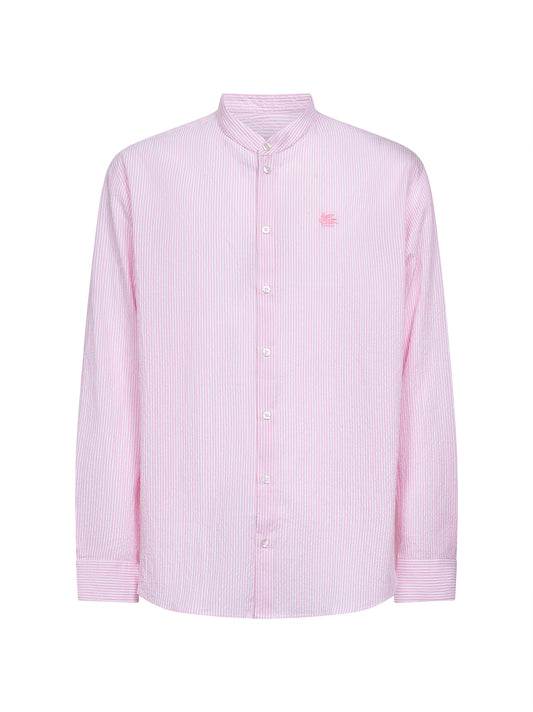 Pink striped seersucker cotton logo shirt