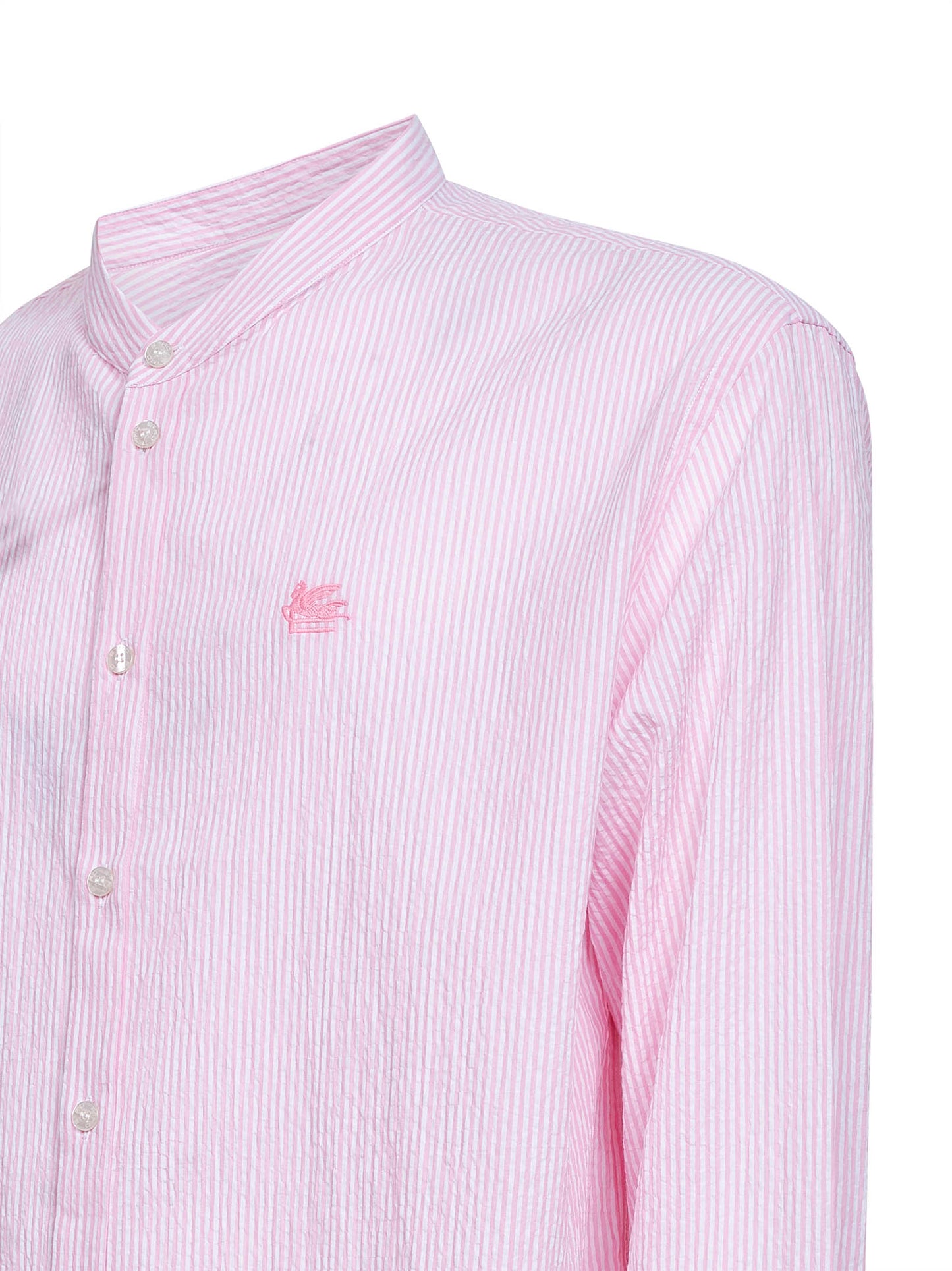 Pink striped seersucker cotton logo shirt