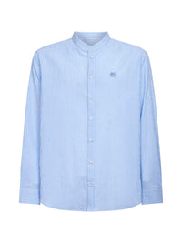 Light blue striped seersucker cotton logo shirt