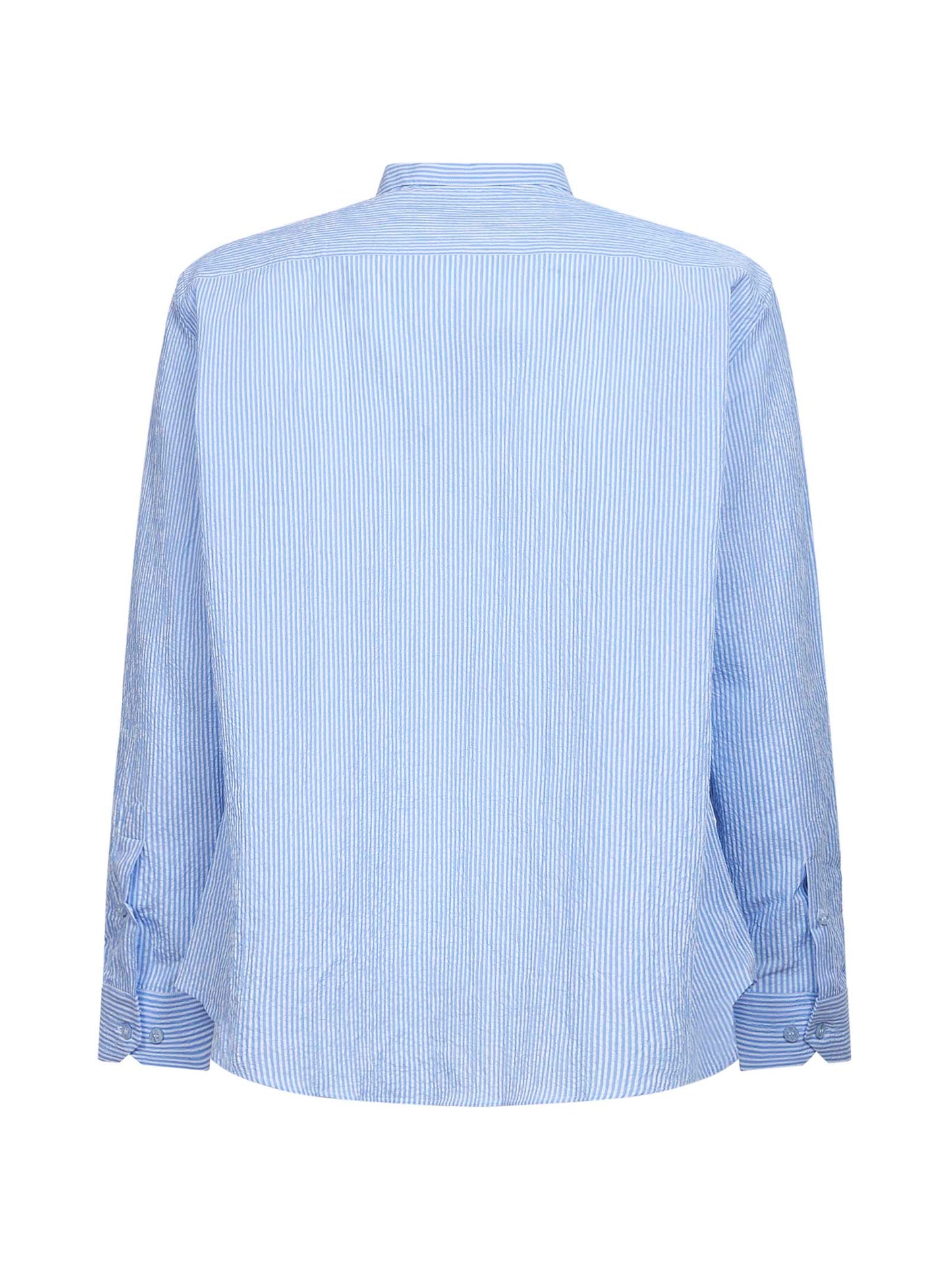 Camicia in cotone seersucker a righe azzurro con logo