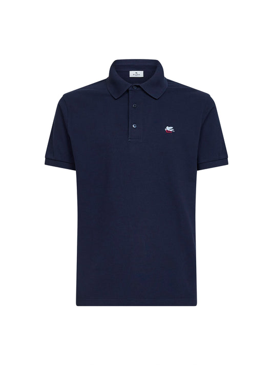 Blue cotton pique polo shirt with Pegaso embroidery