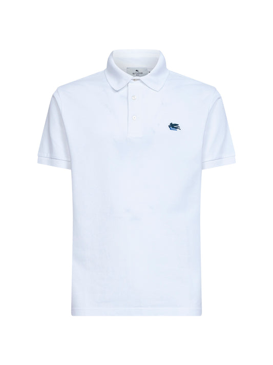 White cotton pique polo shirt with Pegaso embroidery