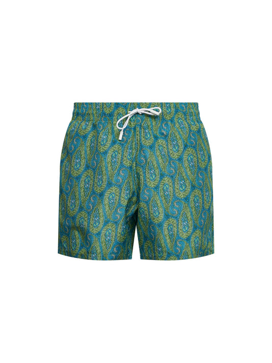 Green floral Paisley-printed swim shorts