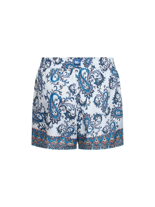 Powder blue Paisley ramage-printed swim shorts