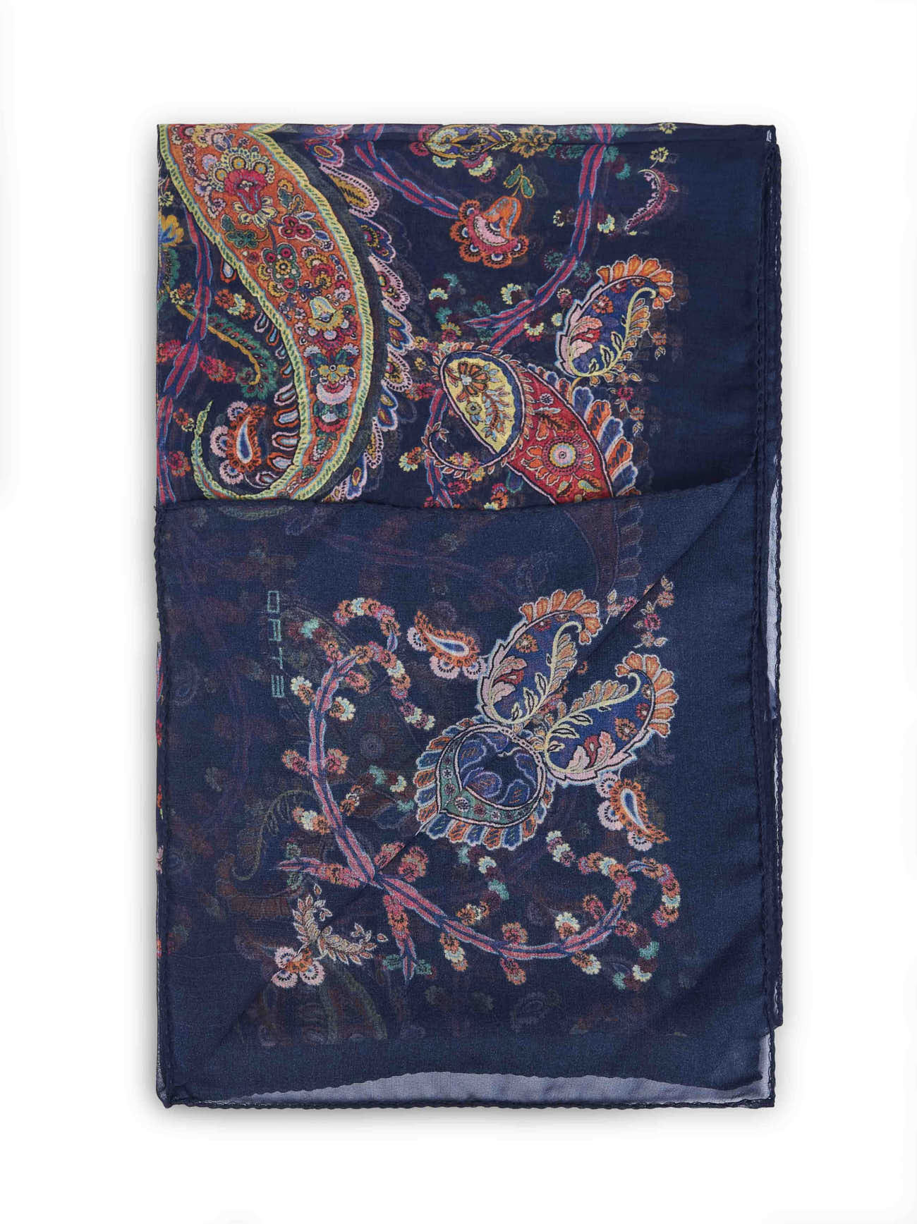 Sciarpa in misto cashmere blu con motivo Paisley