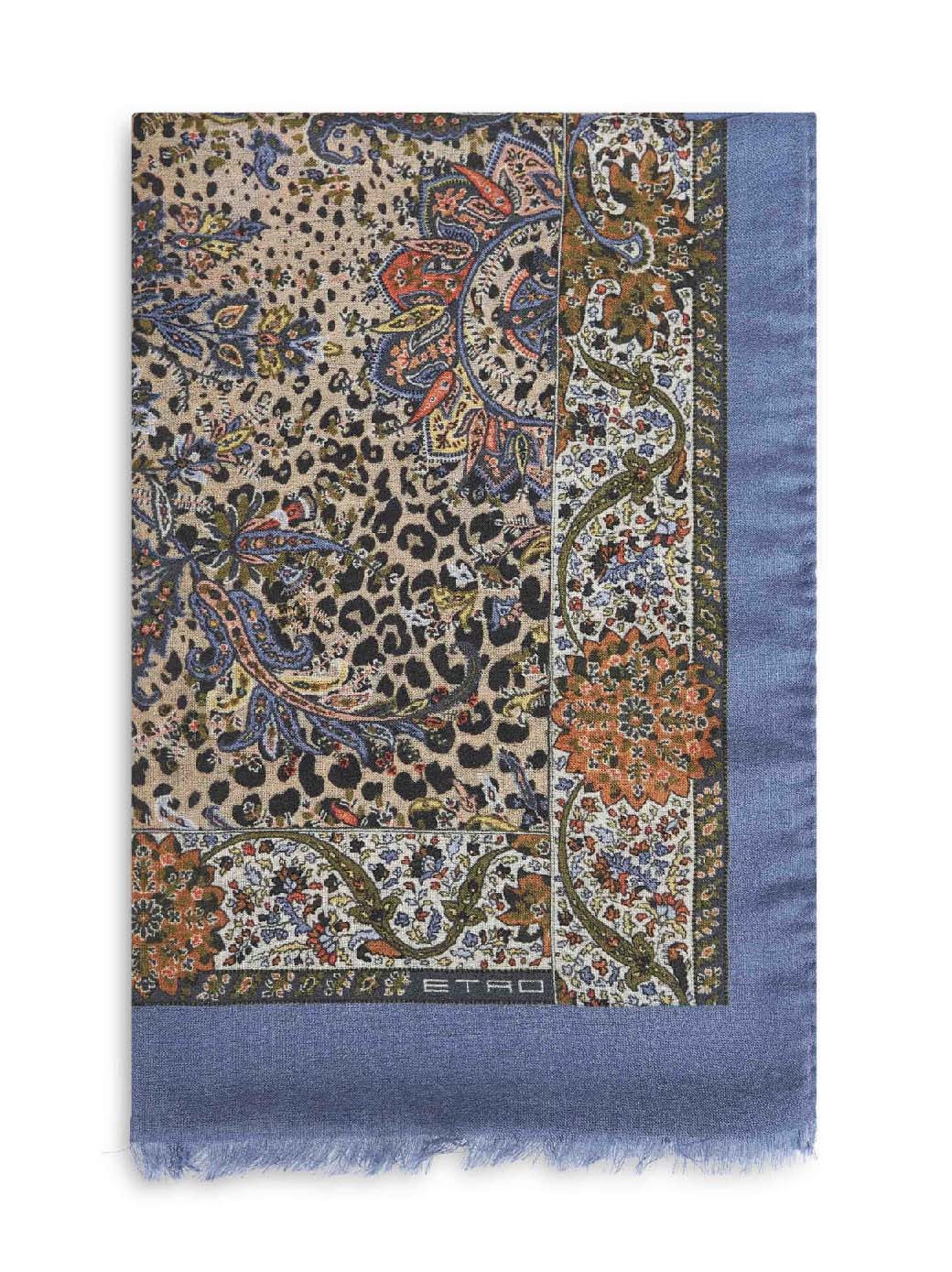 Sciarpa in misto cashmere azzurro polvere con motivo Paisley animalier