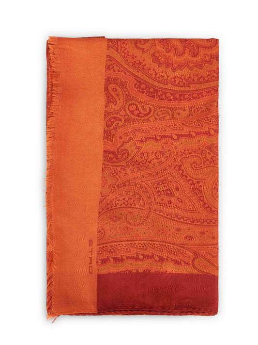 Orange cotton and silk Paisley-pattern scarf