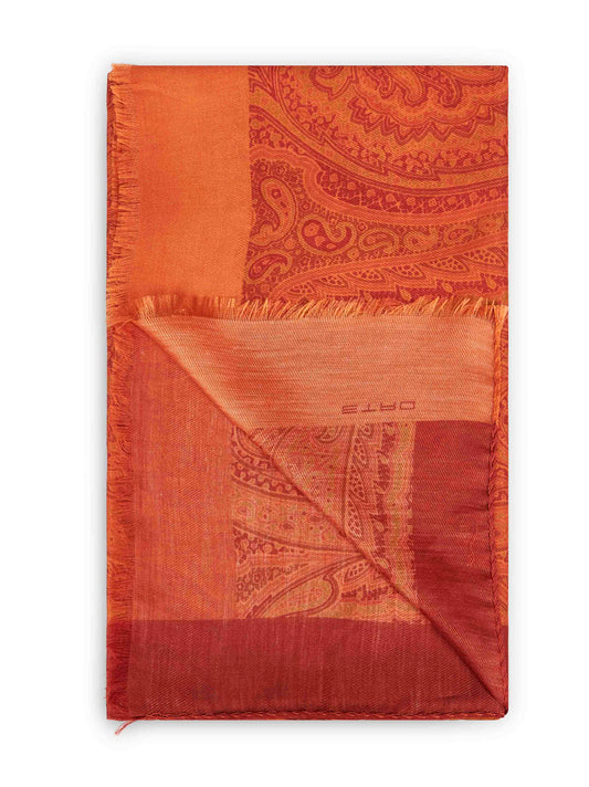 Orange cotton and silk Paisley-pattern scarf