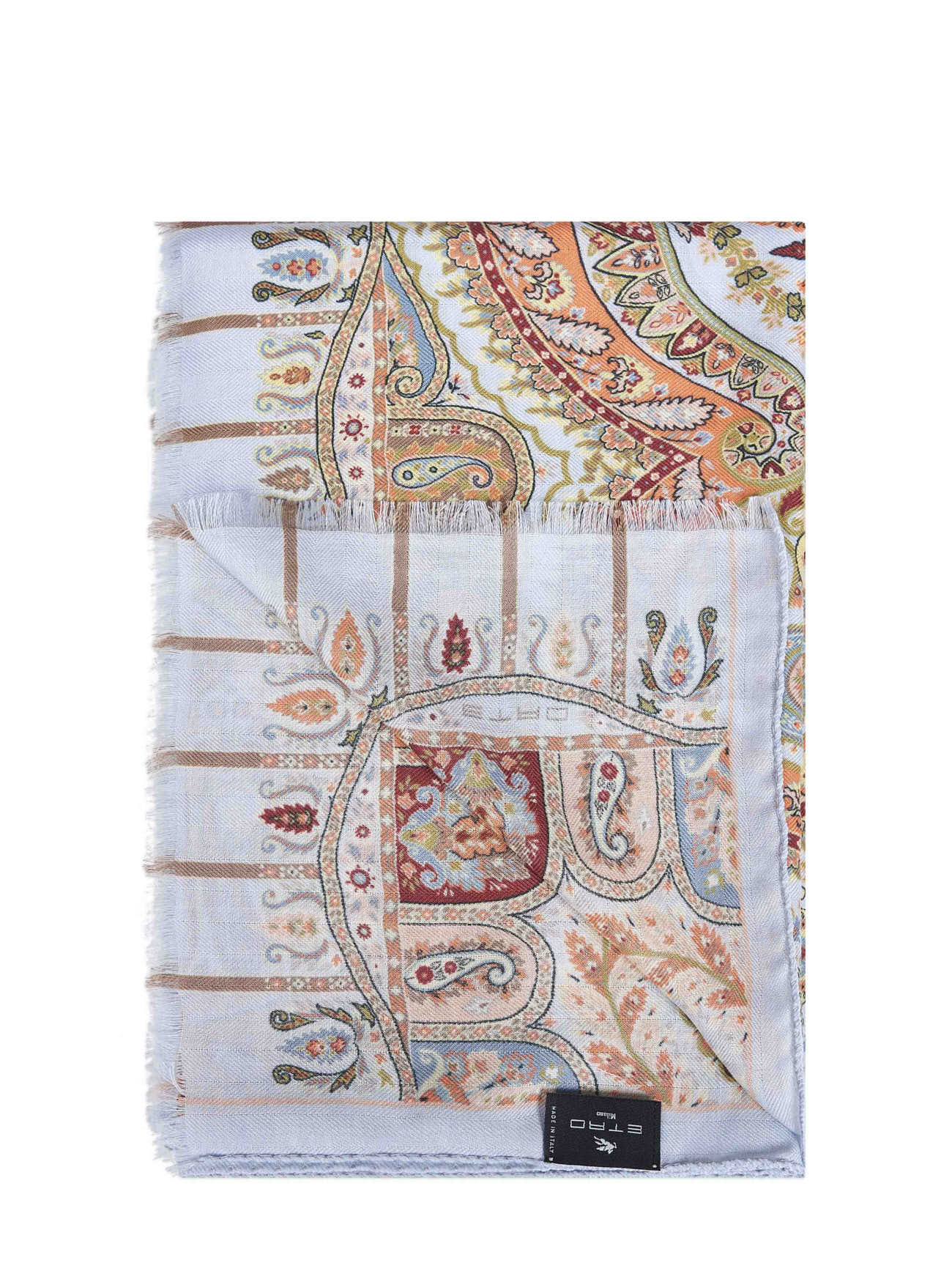 Sciarpa in misto cashmere beige con motivo floreale