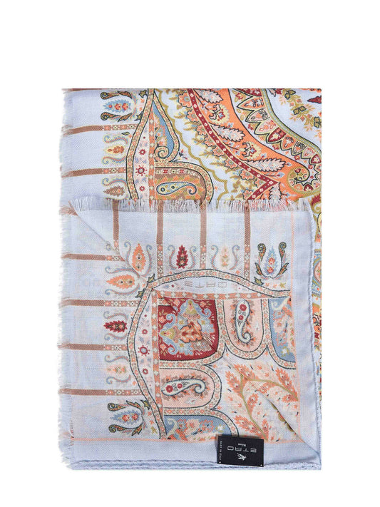 Beige cashmere blend floral-pattern scarf