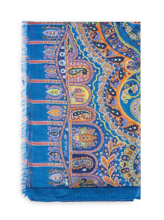 Light blue modal and cashmere floral Paisley-pattern scarf