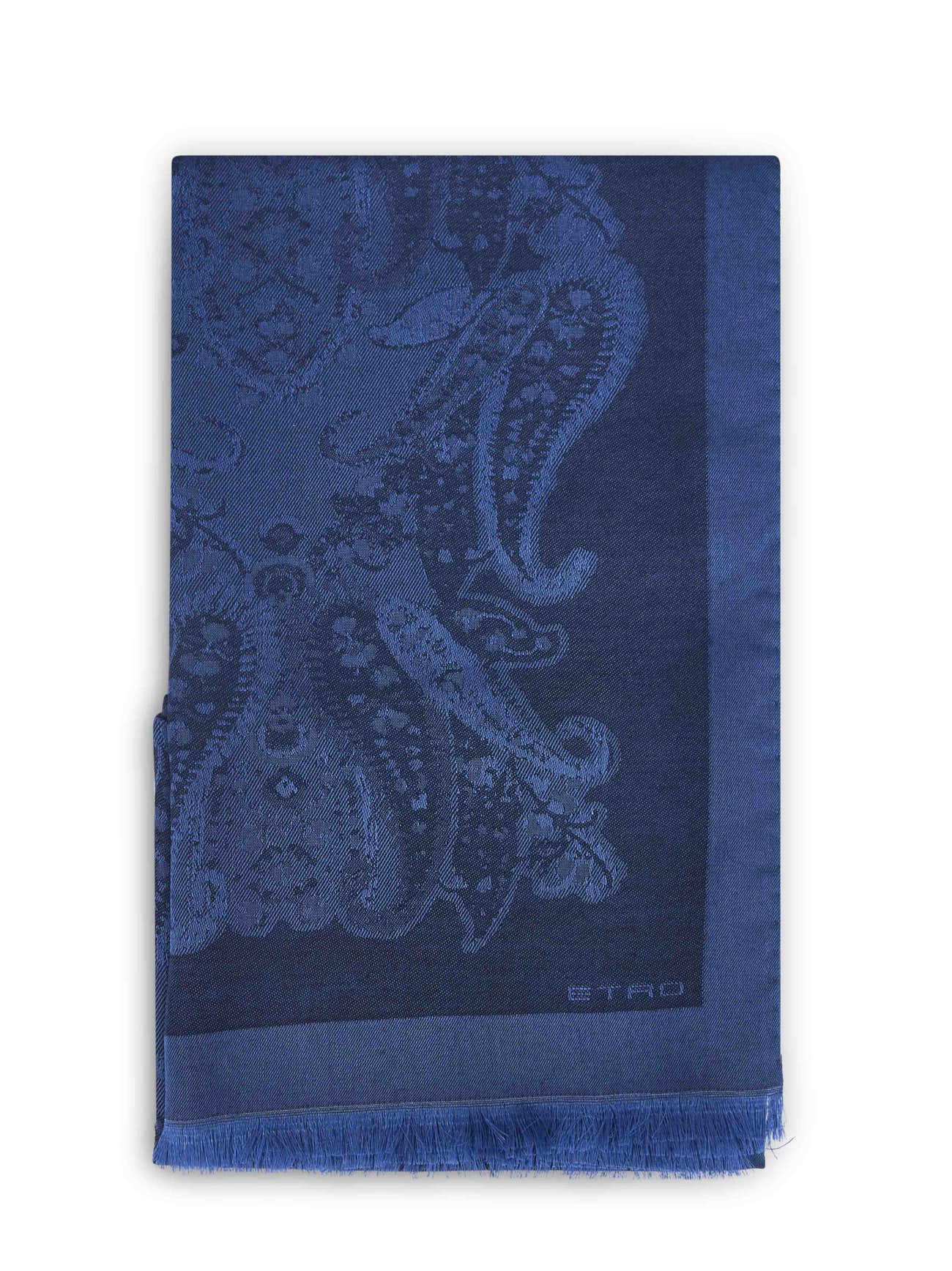 Sciarpa in misto cotone jacquard blu con motivo Paisley