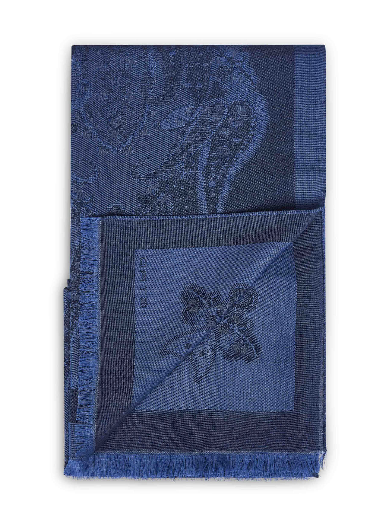 Sciarpa in misto cotone jacquard blu con motivo Paisley