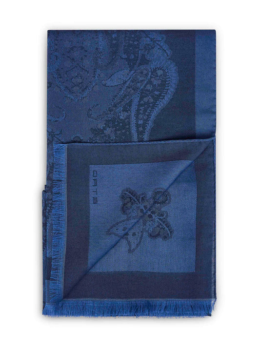 Blue jacquard cotton blend Paisley-pattern scarf