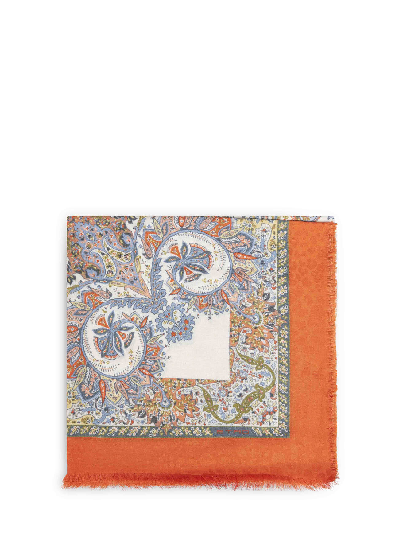 Orange cotton blend floral Paisley-pattern shawl