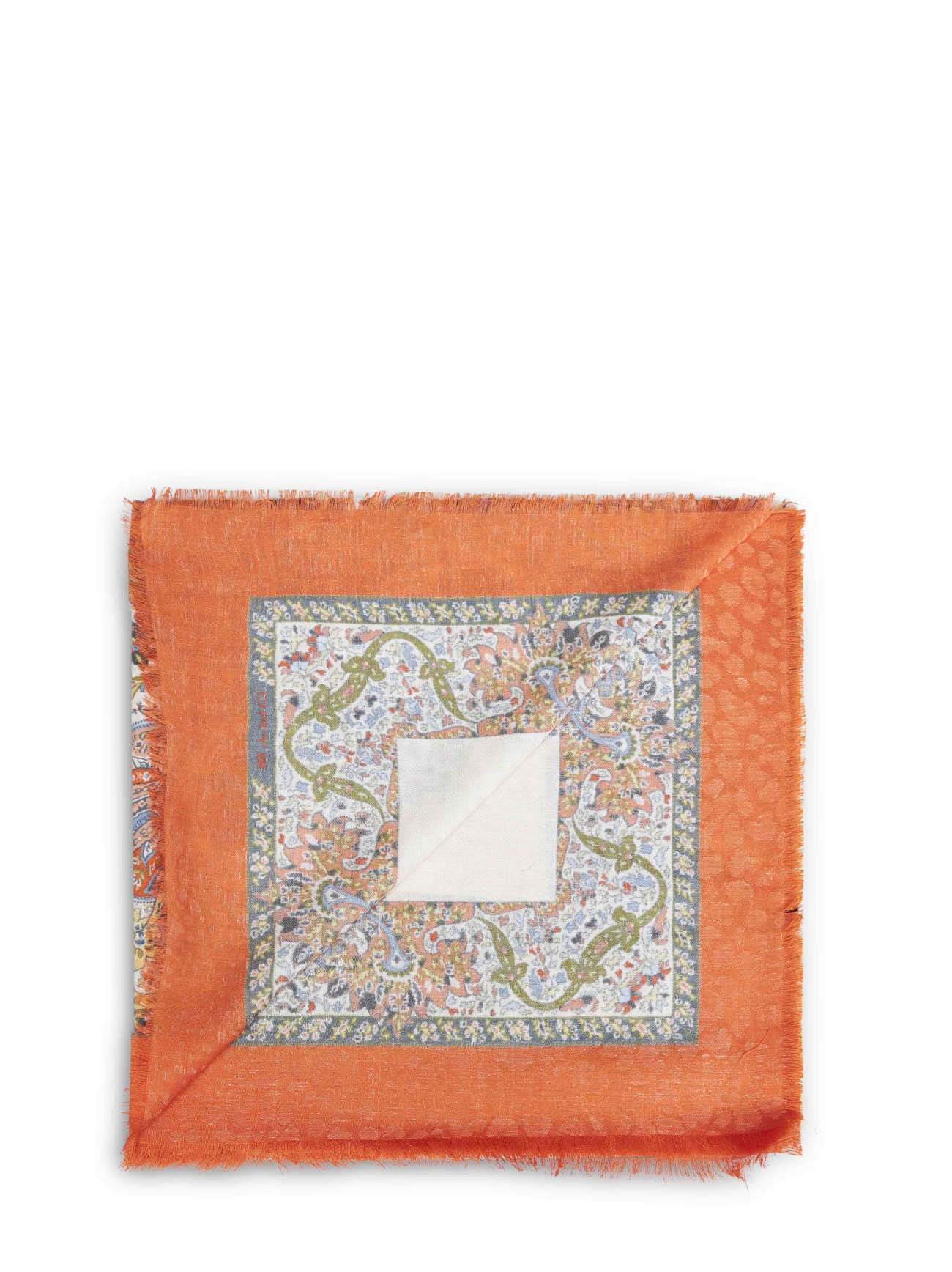 Orange cotton blend floral Paisley-pattern shawl