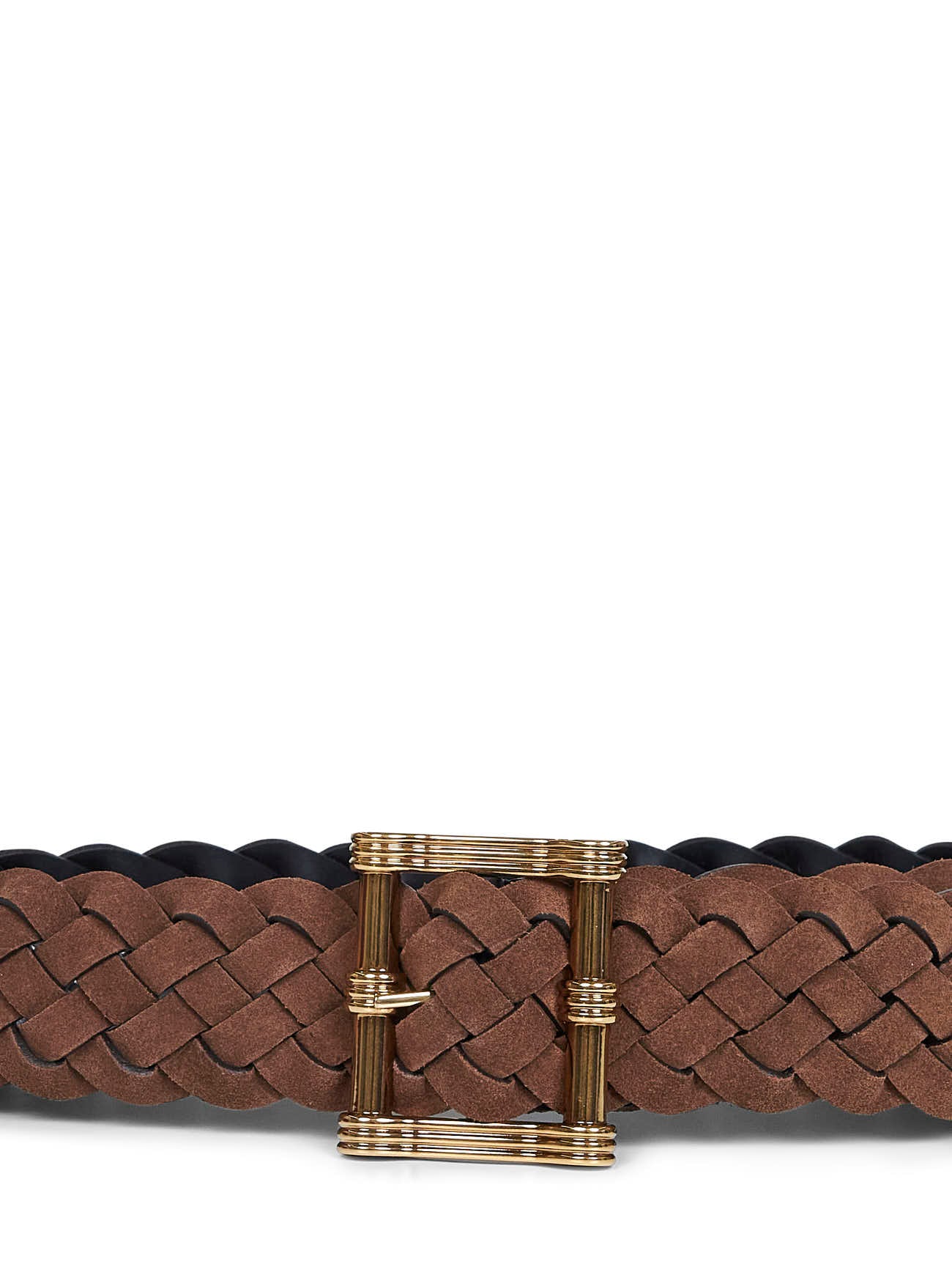 Two-tone woven suede and leather reversible belt