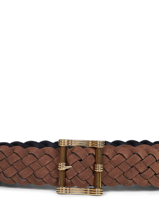 Two-tone woven suede and leather reversible belt