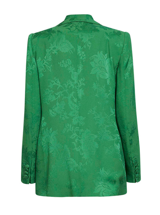 Green floral jacquard viscose blend single-breasted jacket