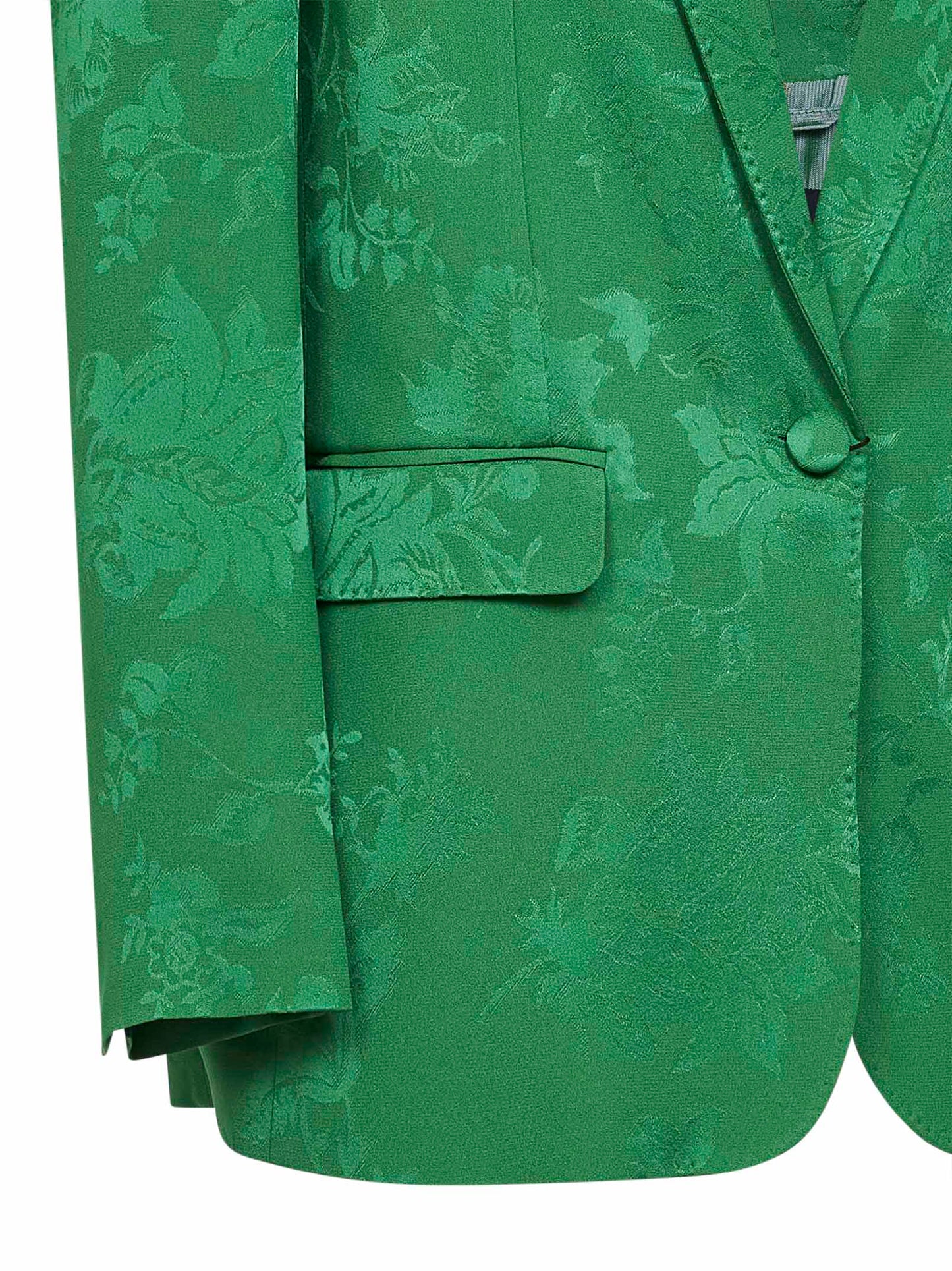 Giacca monopetto in misto viscosa jacquard floreale verde