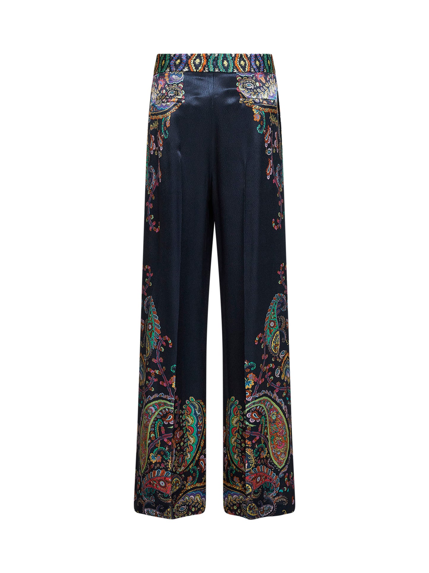 Blue Paisley-print envers satin wide-leg trousers