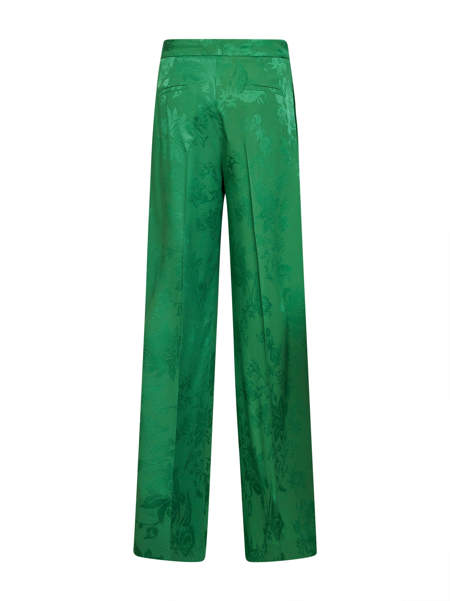 Green floral jacquard viscose blend wide-leg trousers