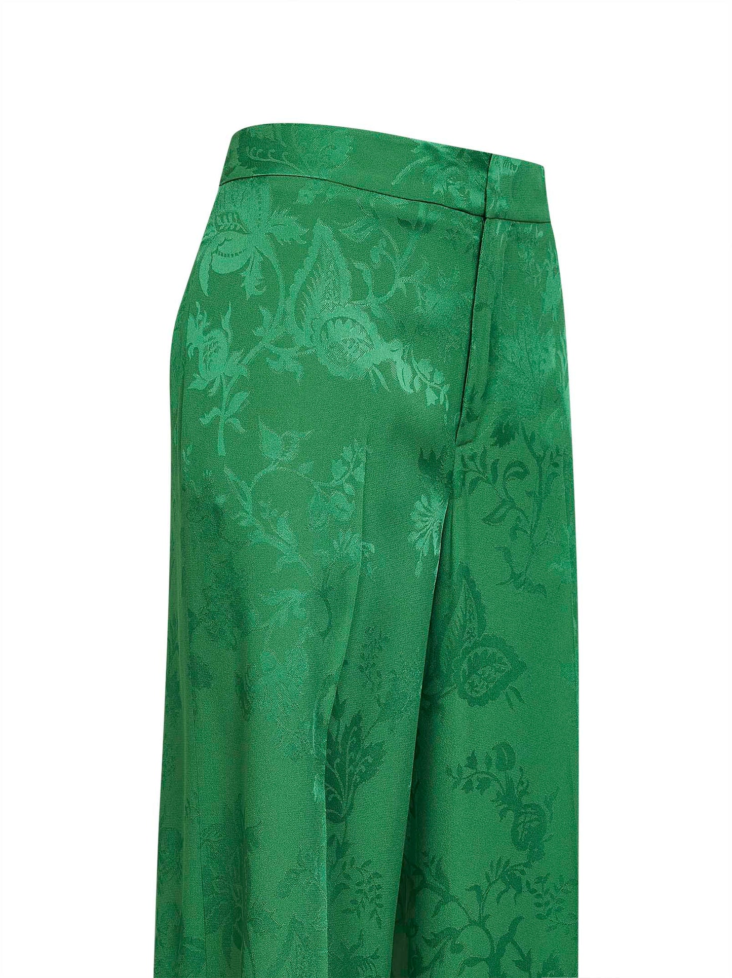 Green floral jacquard viscose blend wide-leg trousers