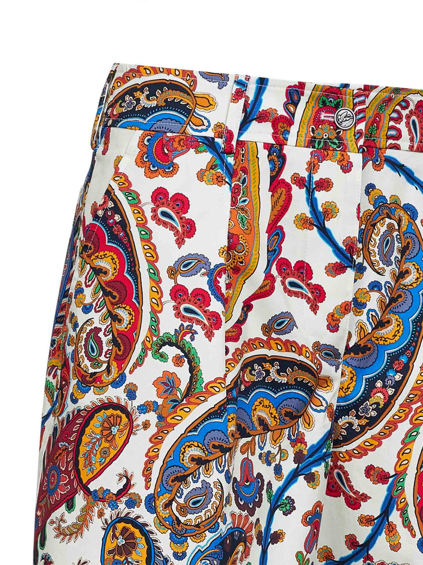 Shorts in cotone stretch bianco con motivo Paisley floreale