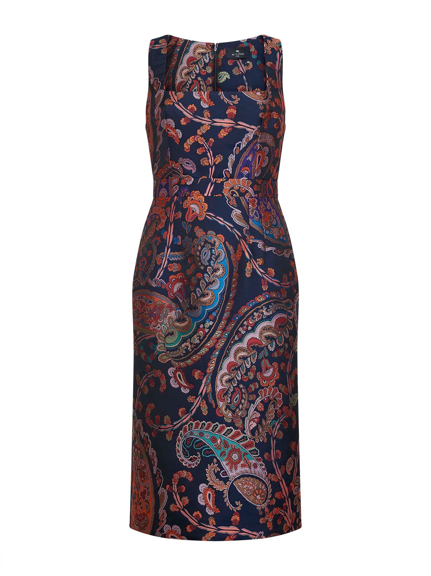 Blue floral Paisley-pattern jacquard midi sheath dress