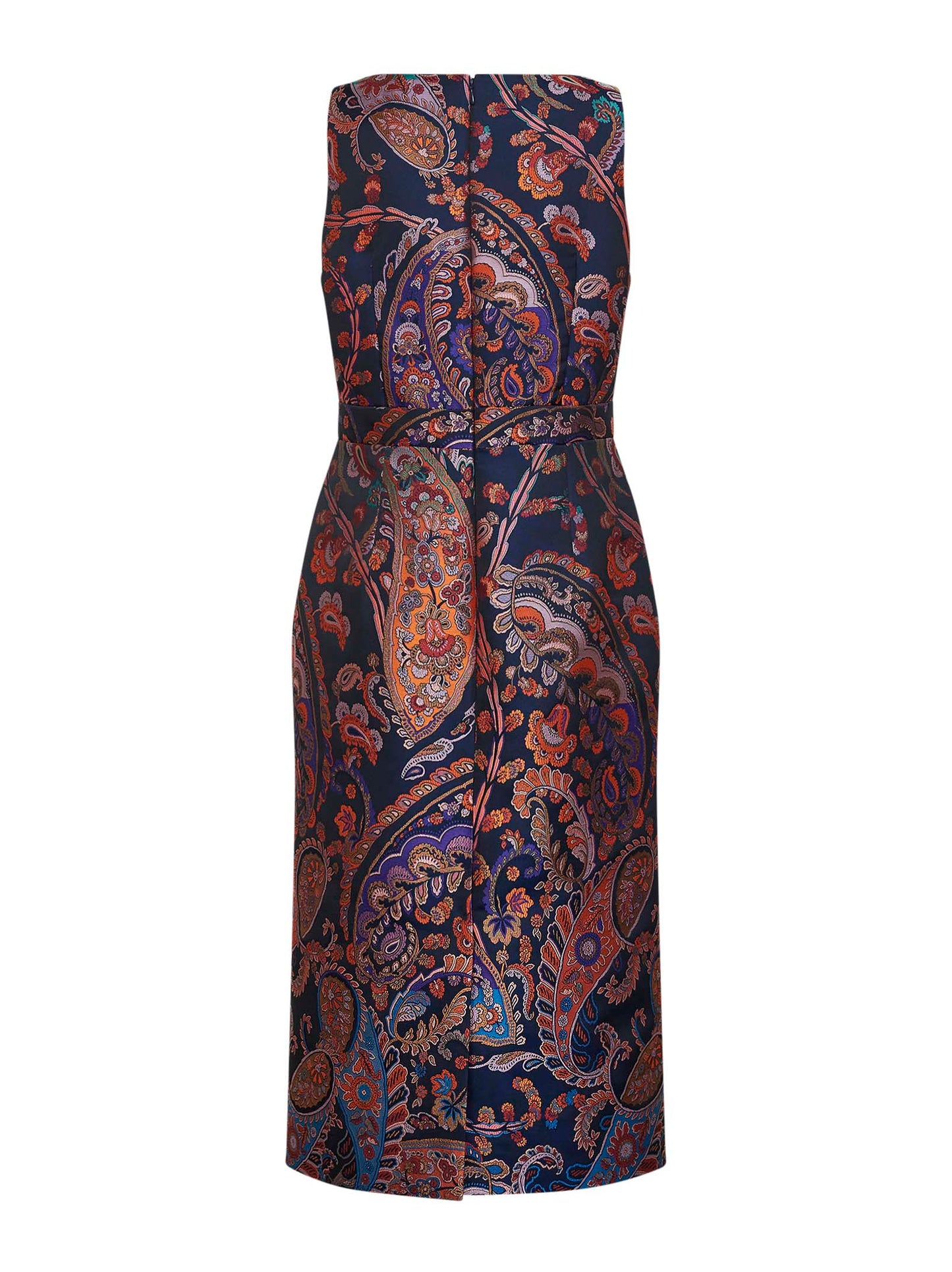 Blue floral Paisley-pattern jacquard midi sheath dress