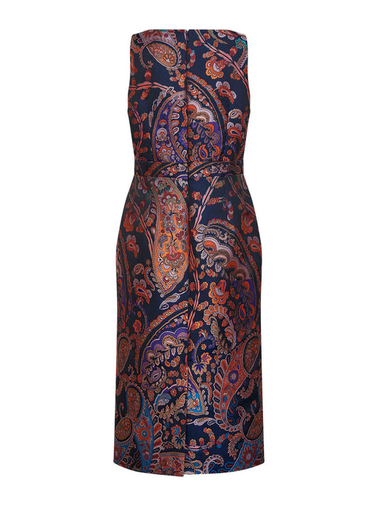 Blue floral Paisley-pattern jacquard midi sheath dress