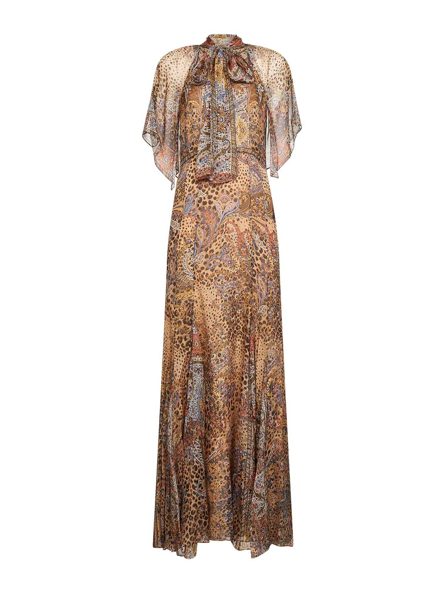 Brown animalier-pattern chiffon long dress